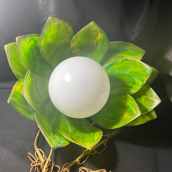 Large Vintage Mid Century Swag Lamp Tulip Lotus Flower Hanging Lamp - Picture 8 of 8